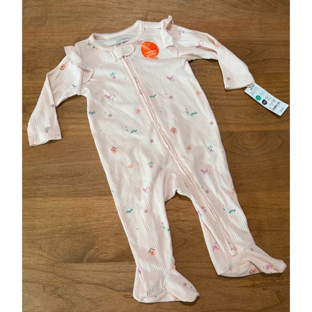 Carters Just One You Baby Girl Pink Ribbed Birdhouse Footed Sleeper 6M NWT